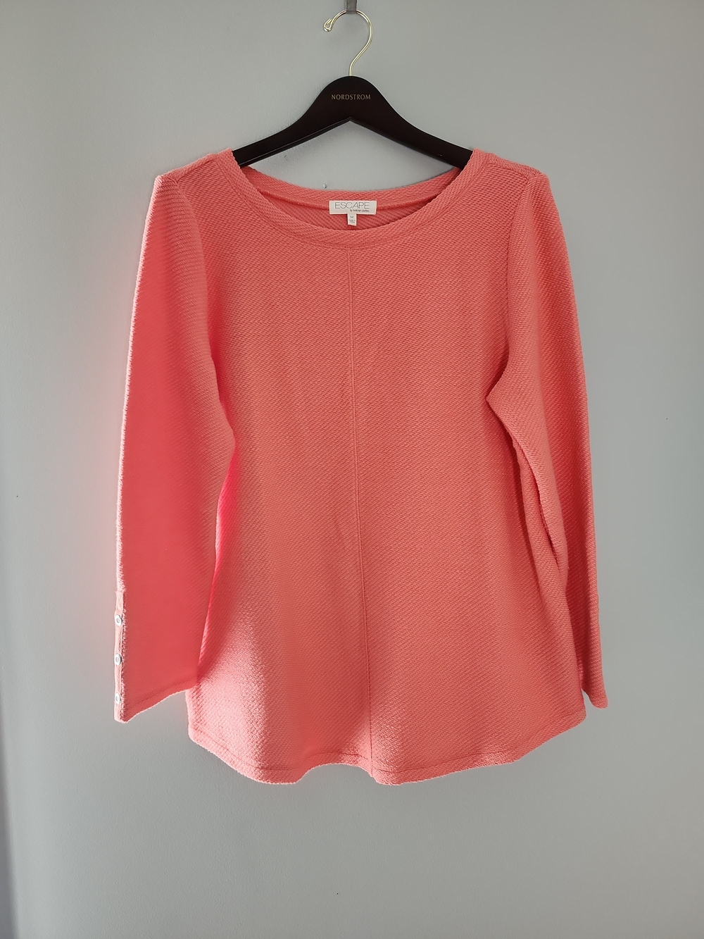 Escape By Habitat Coral Pink Long Sleeve Textured  Top Oversized Boxy M Cotton